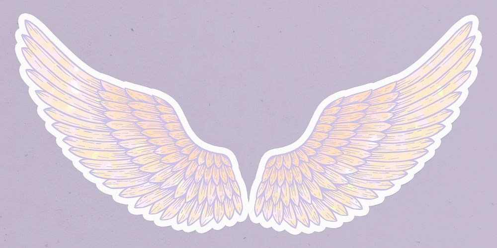 Creamy angel wings sticker overlay with a white border