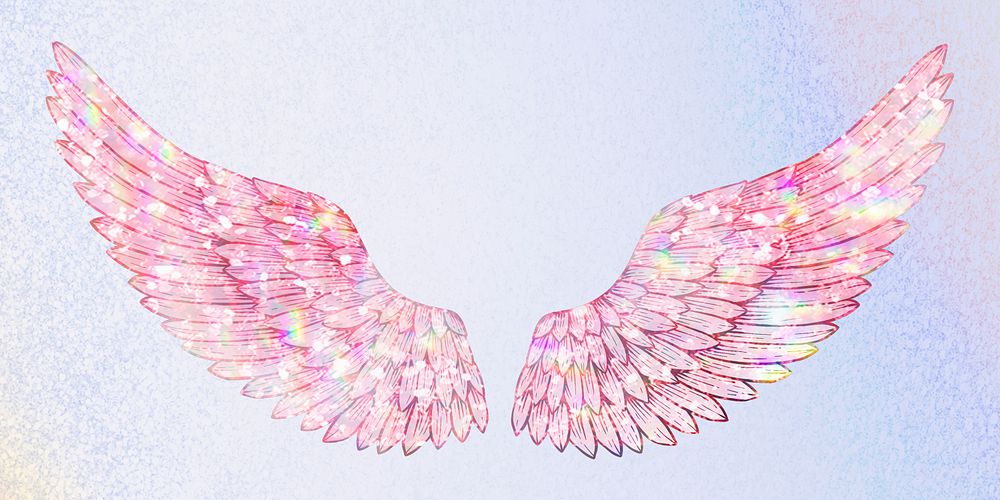 Pink holographic wings sticker overlay design resource