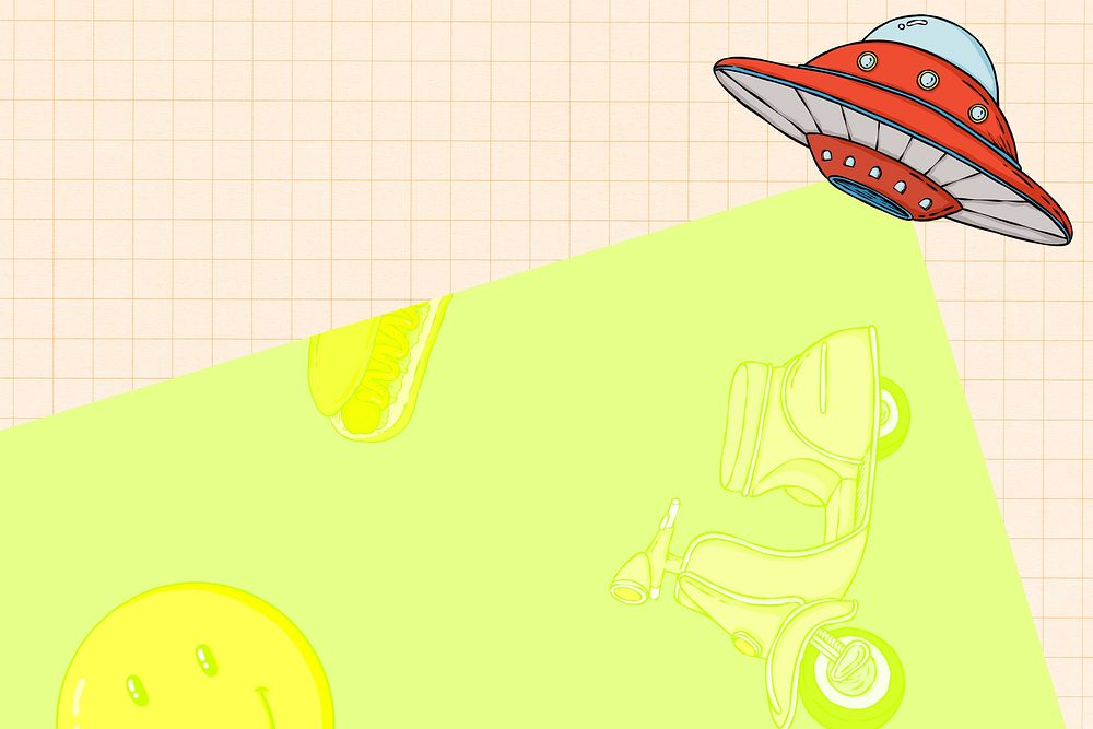 Red spaceship green background psd