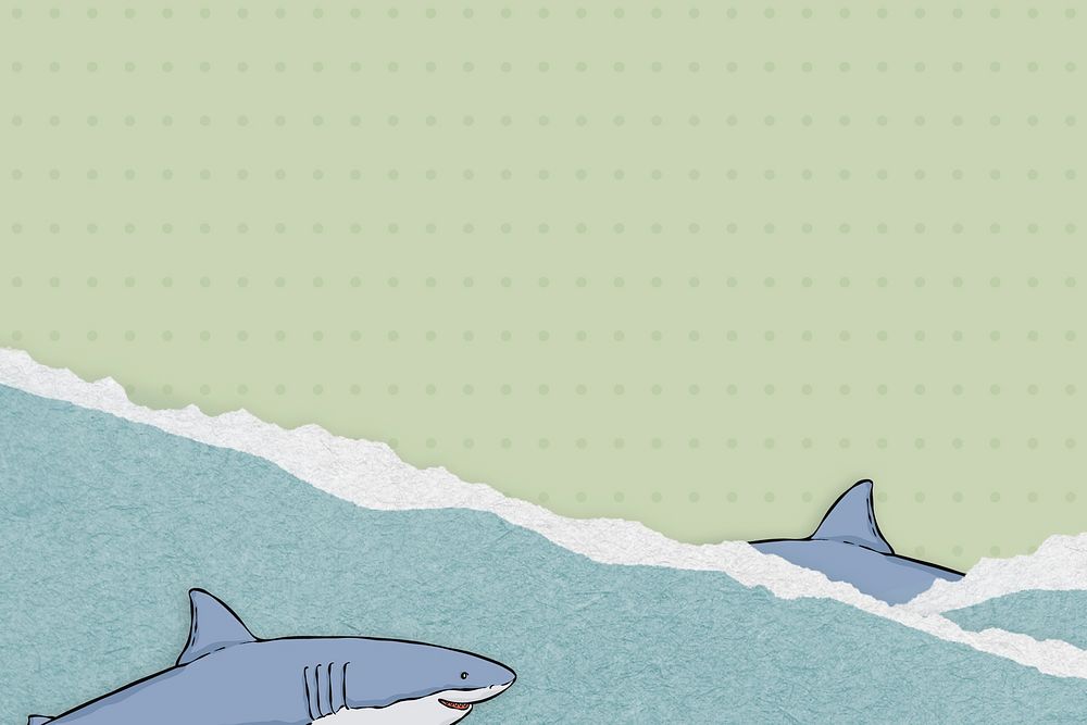Swimming sharks ripped paper background psd