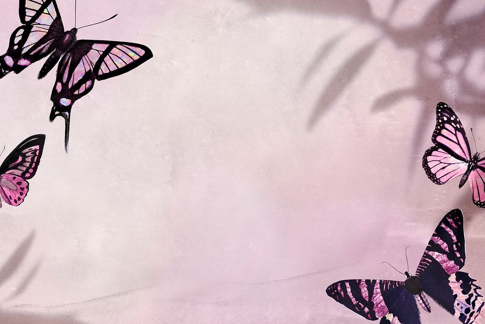 Pink holographic butterflies background