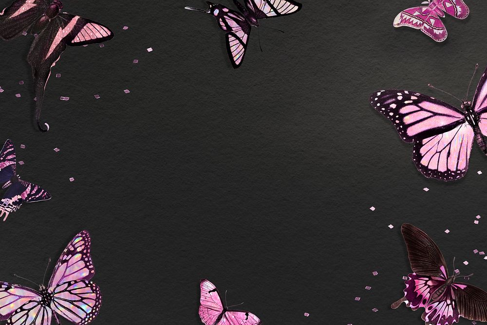 Pink holographic and glittery butterfly frame design element