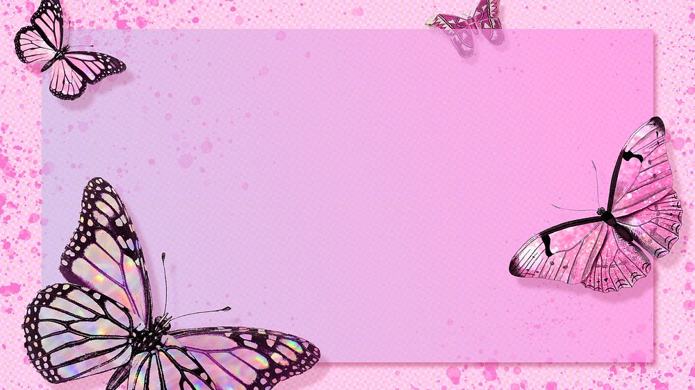 Rectangle pink butterfly frame design element