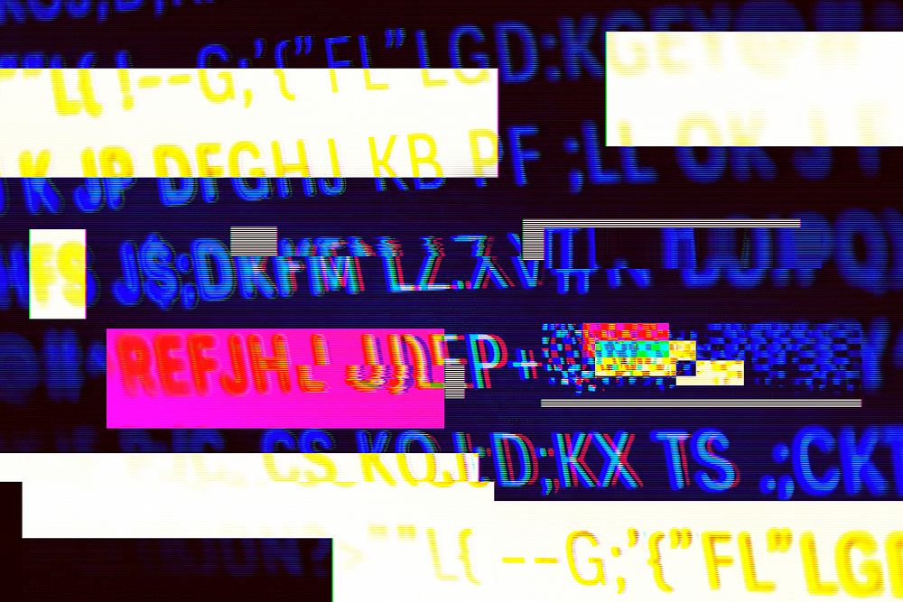 Programming code with glitch effect background design 