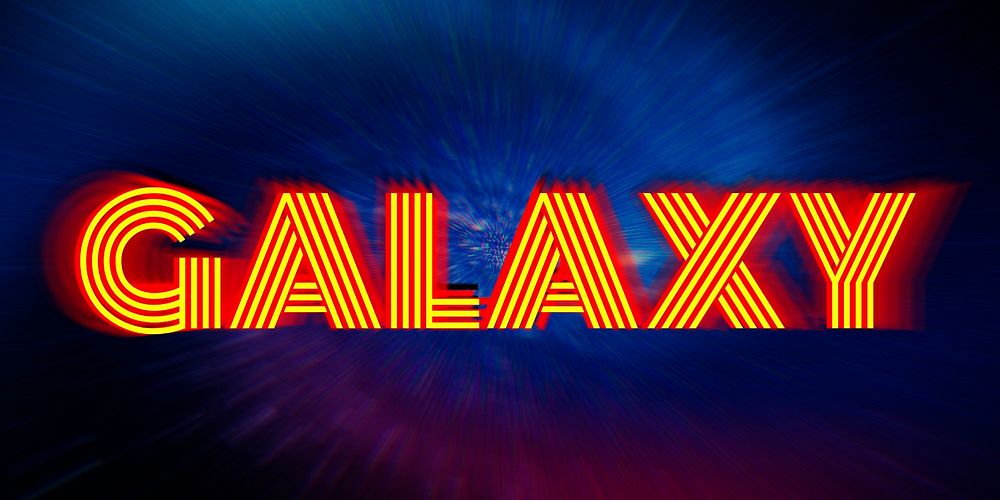 Yellow striped galaxy typography on a dark blue starry background design 