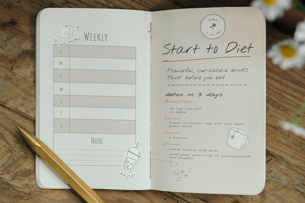 Notebook mockup with coffee stickers