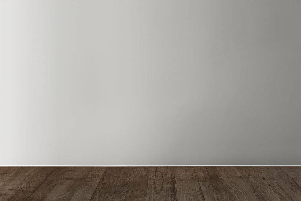 Gray blank concrete wall mockup with a wooden floor