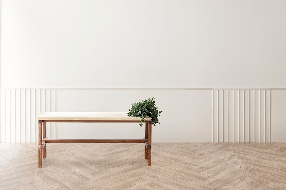 Plant on a wooden table in living room mockup