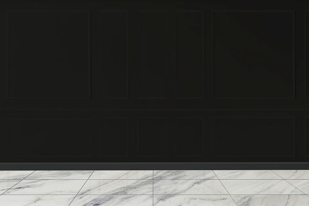 Black wall mockup with marble floor