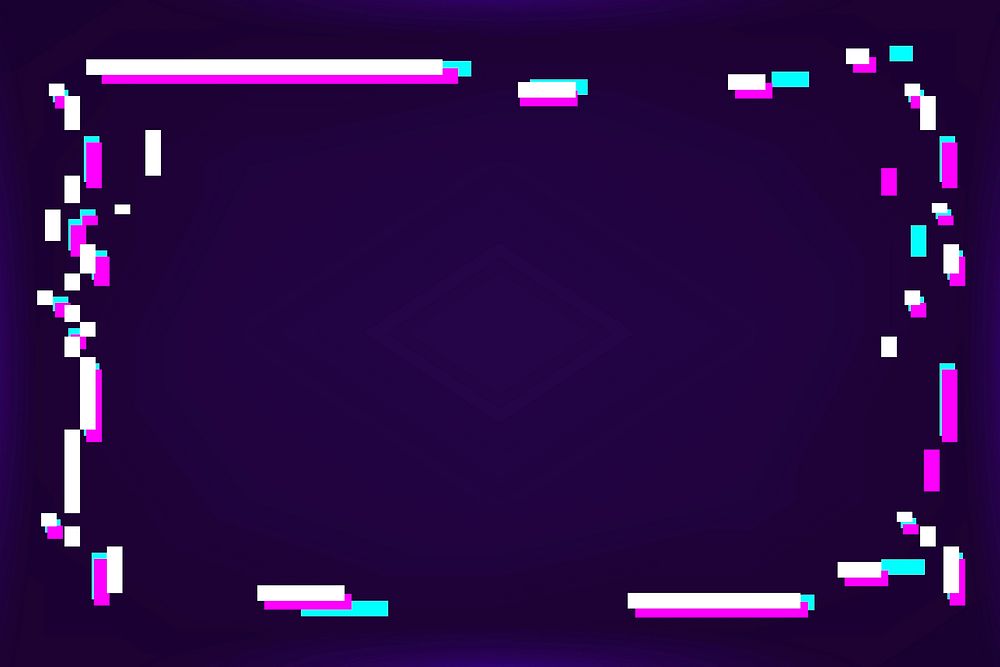 Neon glitched frame on a dark purple background vector