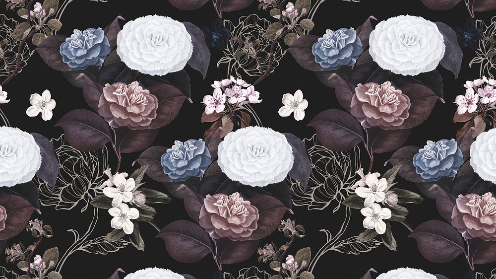 Hand drawn flower pattern on a black background