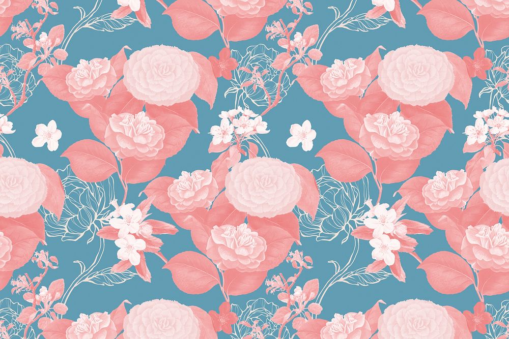 Hand drawn red flower pattern on a blue background