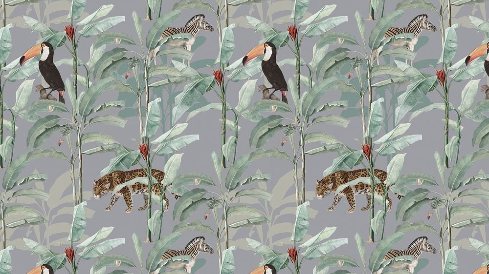Hand drawn tropical pattern on a gray background