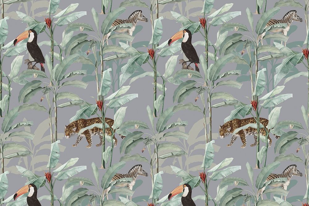 Hand drawn tropical pattern on a gray background