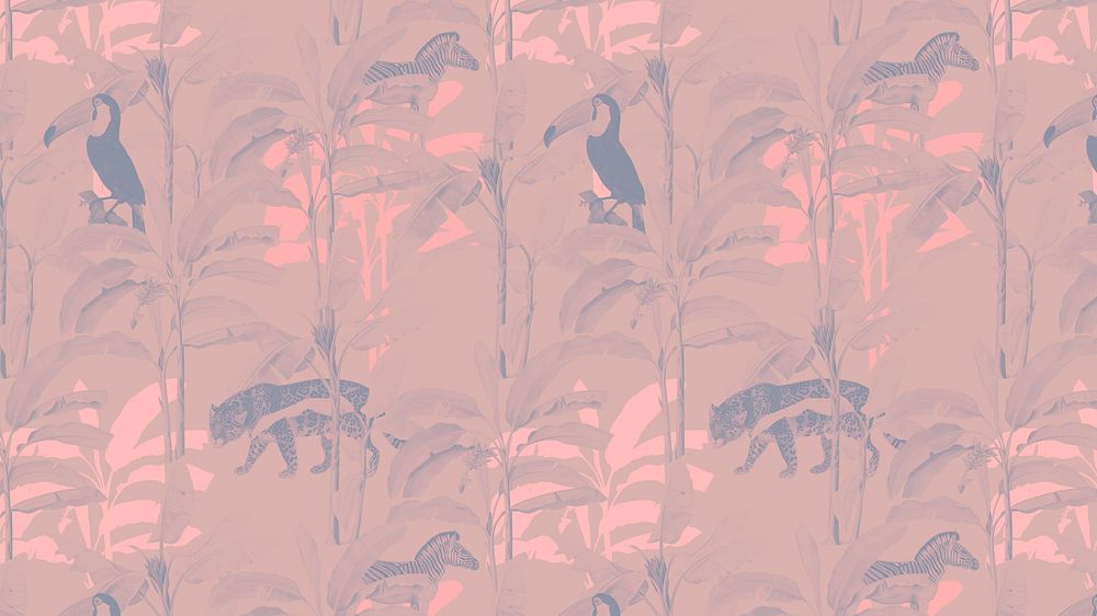 Hand drawn tropical pattern with a pink effect