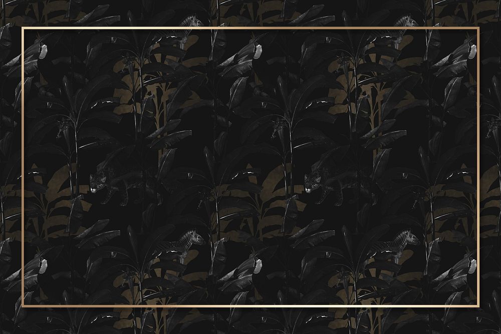 Gold frame on a dark tropical patterned background