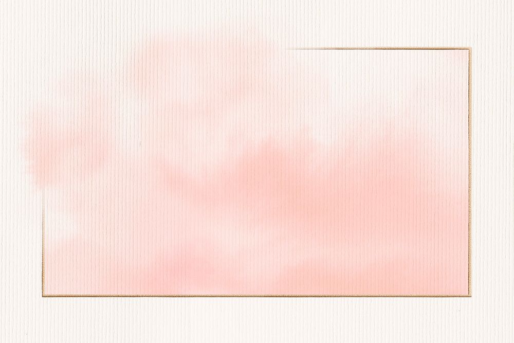 Gold rectangle frame on pink watercolor background