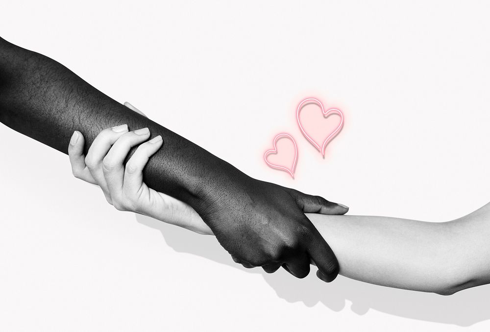Diverse people holding hands to justify equality design element