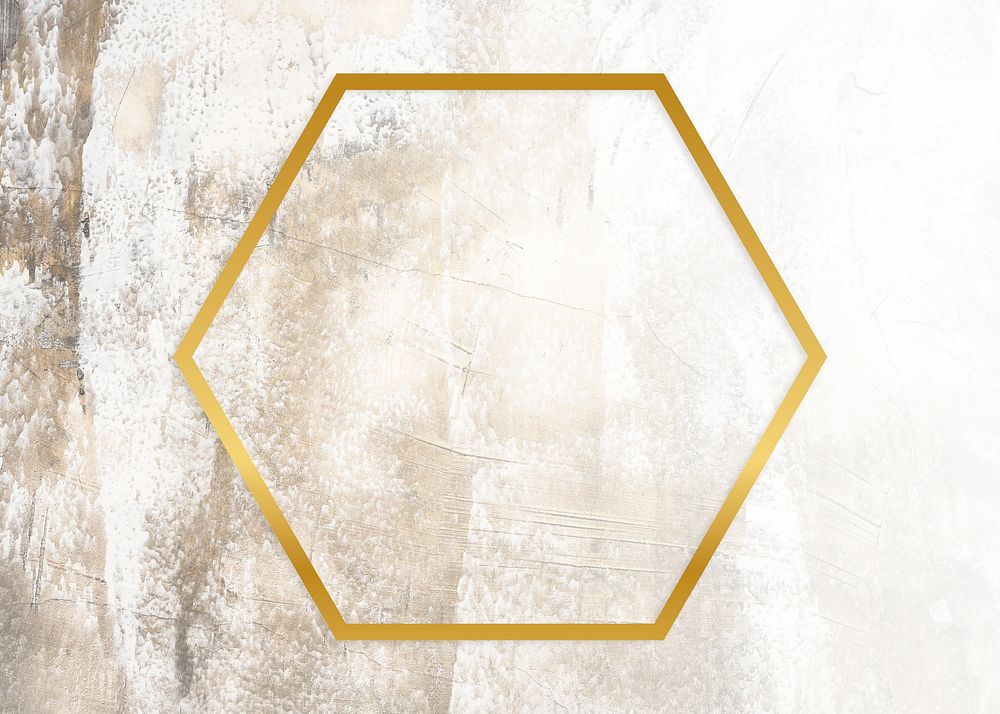 Golden framed hexagon on a grunge texture