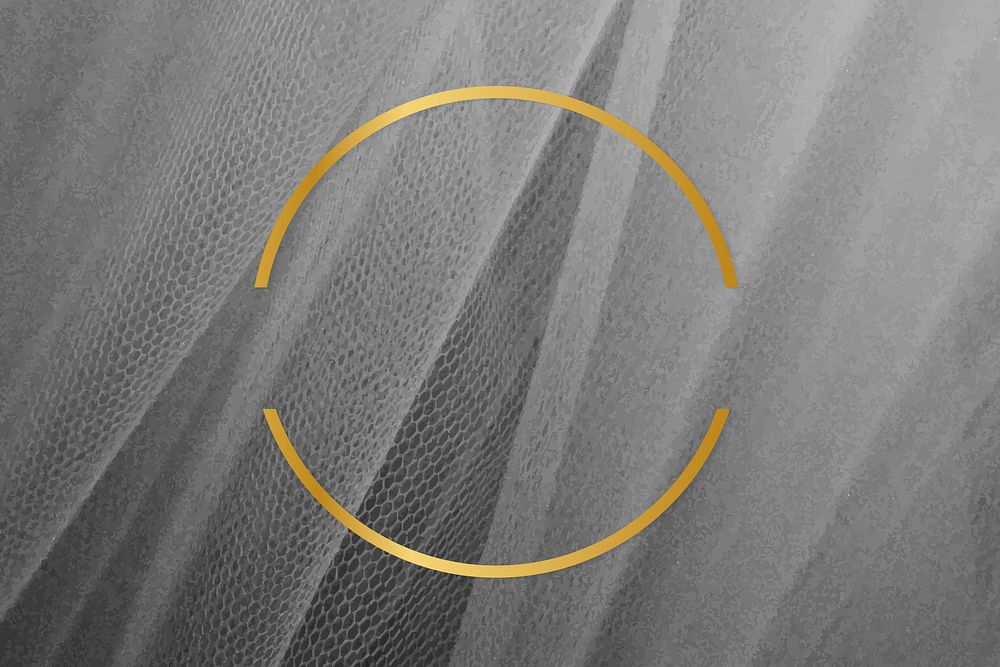 Golden framed semicircle on a gray mesh textured vector