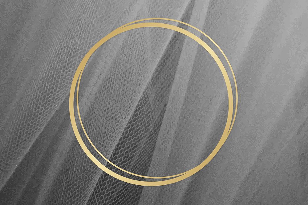 Golden framed circle on a gray mesh textured vector