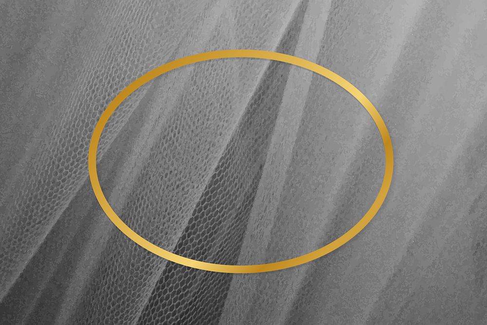 Golden framed oval on a gray mesh textured vector