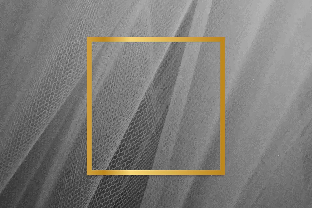 Golden framed square on a gray mesh textured vector
