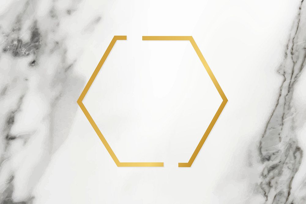 Golden framed hexagon on a marble textured vector