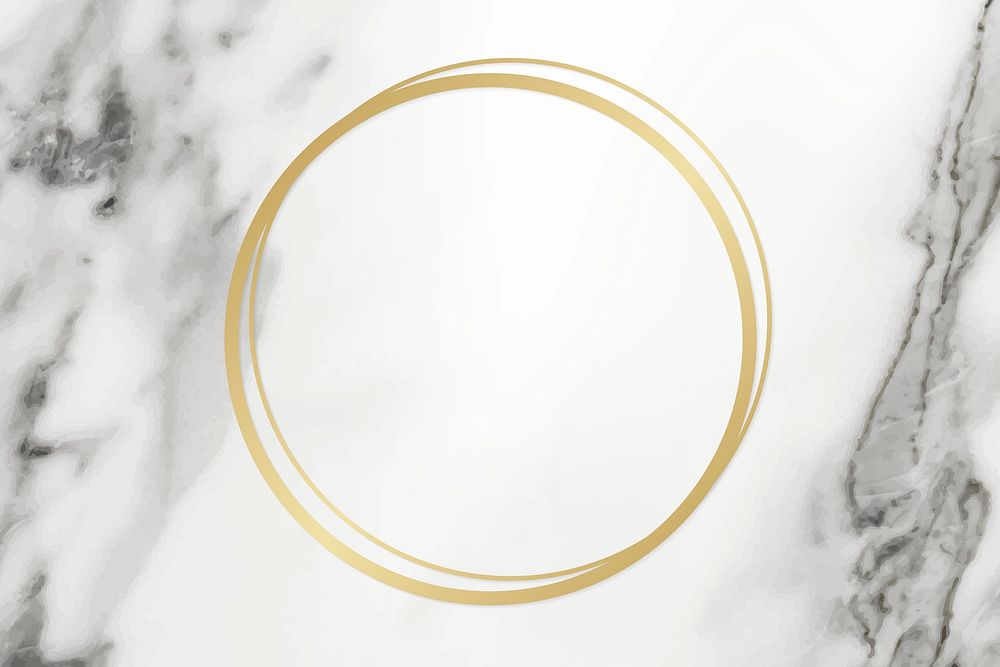Golden framed circle on a marble textured vector