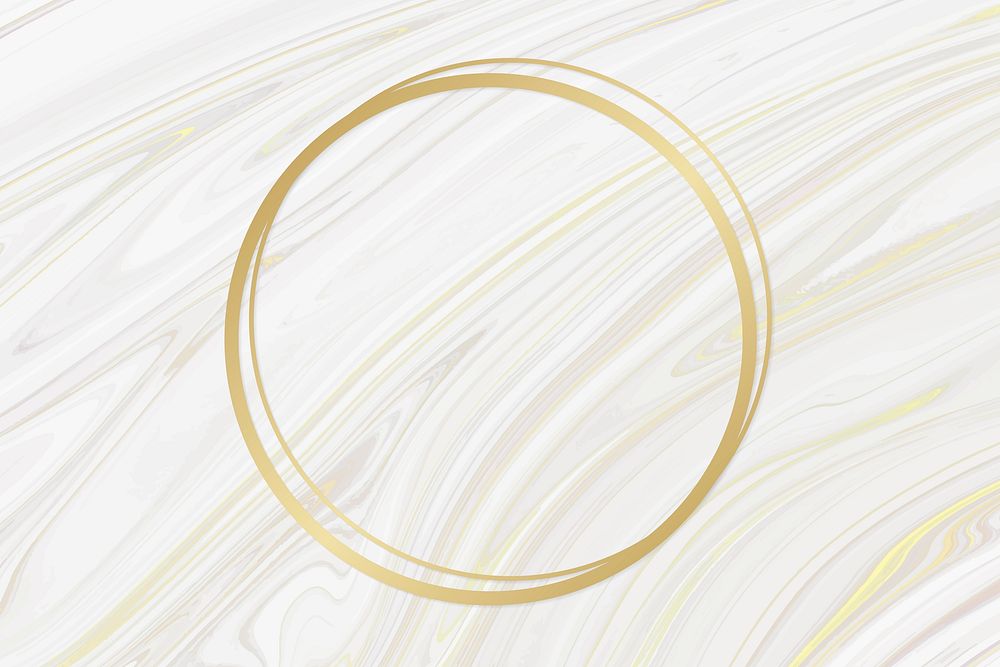 Golden framed circle on a liquid marble textured vector