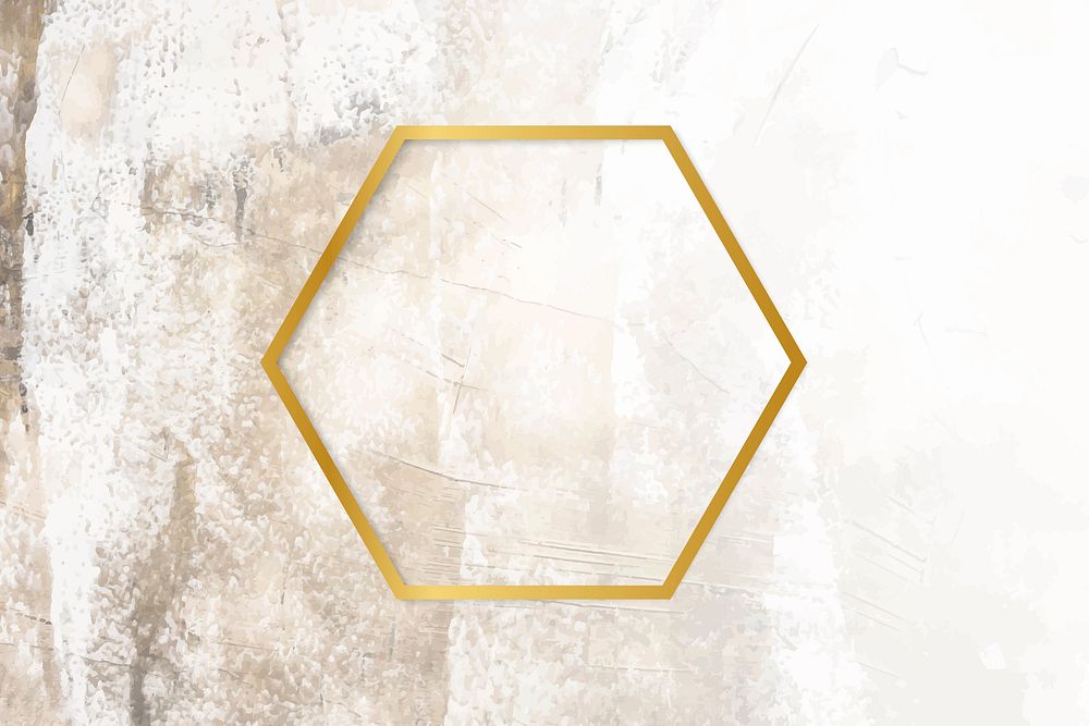 Golden framed hexagon on a grunge textured vector