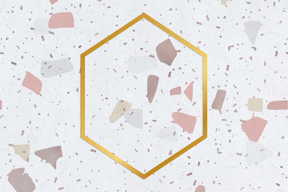 Golden framed hexagon on a stained texture