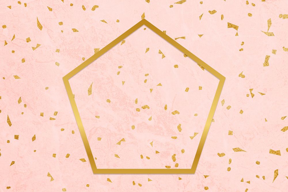 Golden framed pentagon on a pink texture