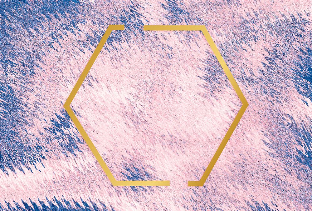 Gold  hexagon frame on a pink abstract background