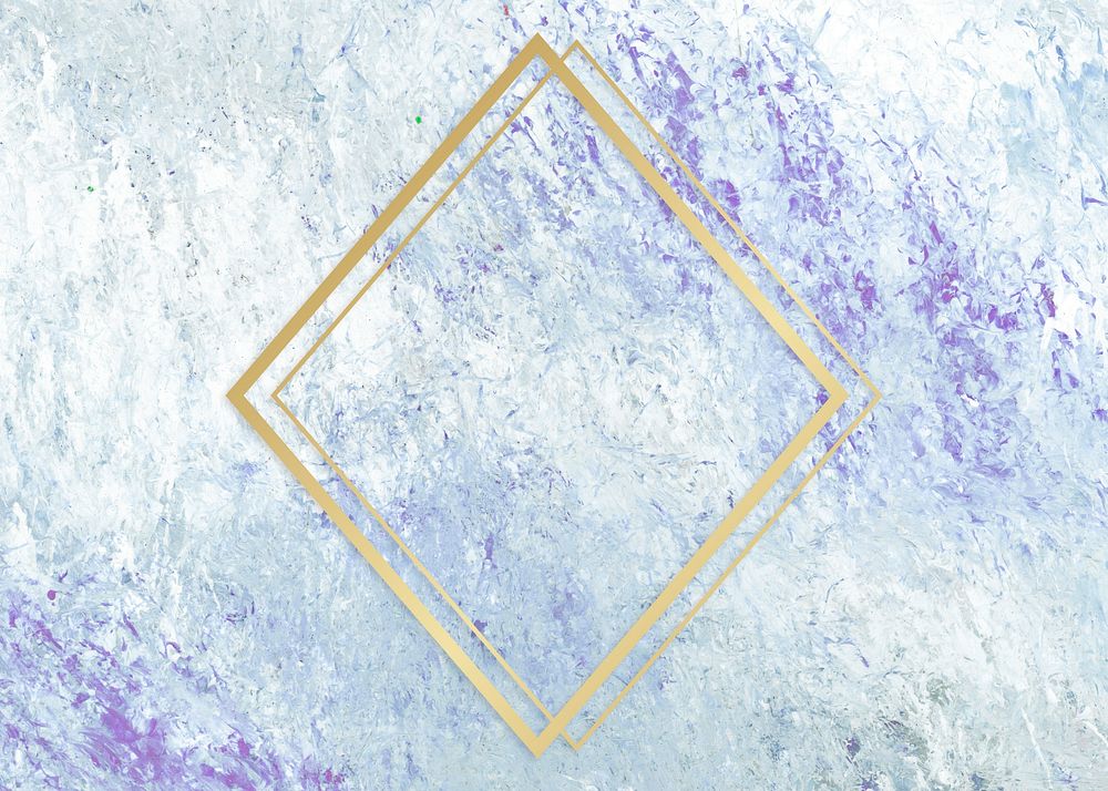 Gold rhombus frame on a blue abstract patterned background