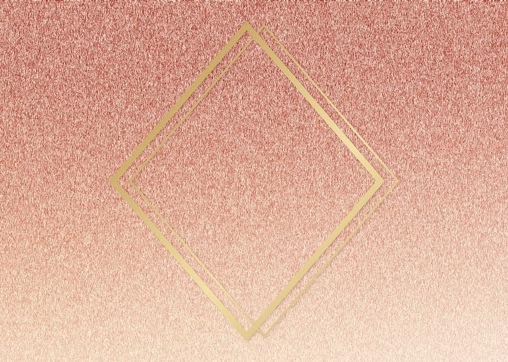 Gold rhombus frame on a rose gold background