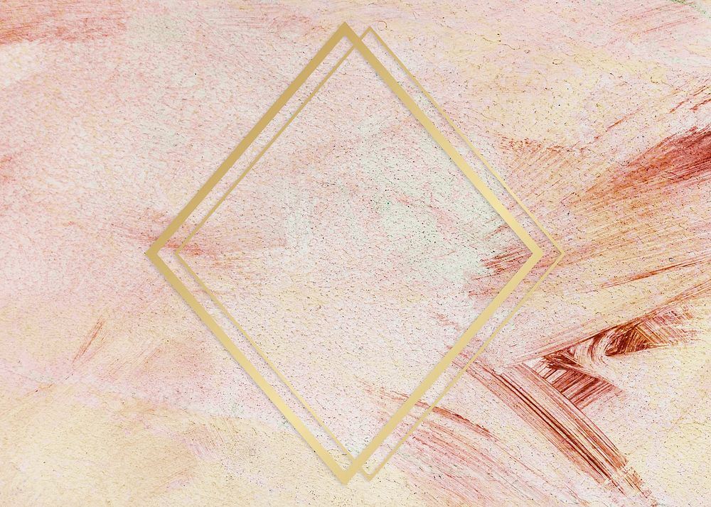 Gold rhombus frame on a pink paintbrush stroke patterned background