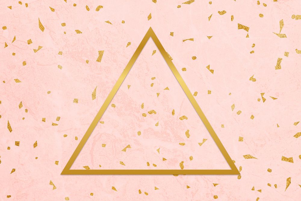 Gold triangle frame on a pink patterned background