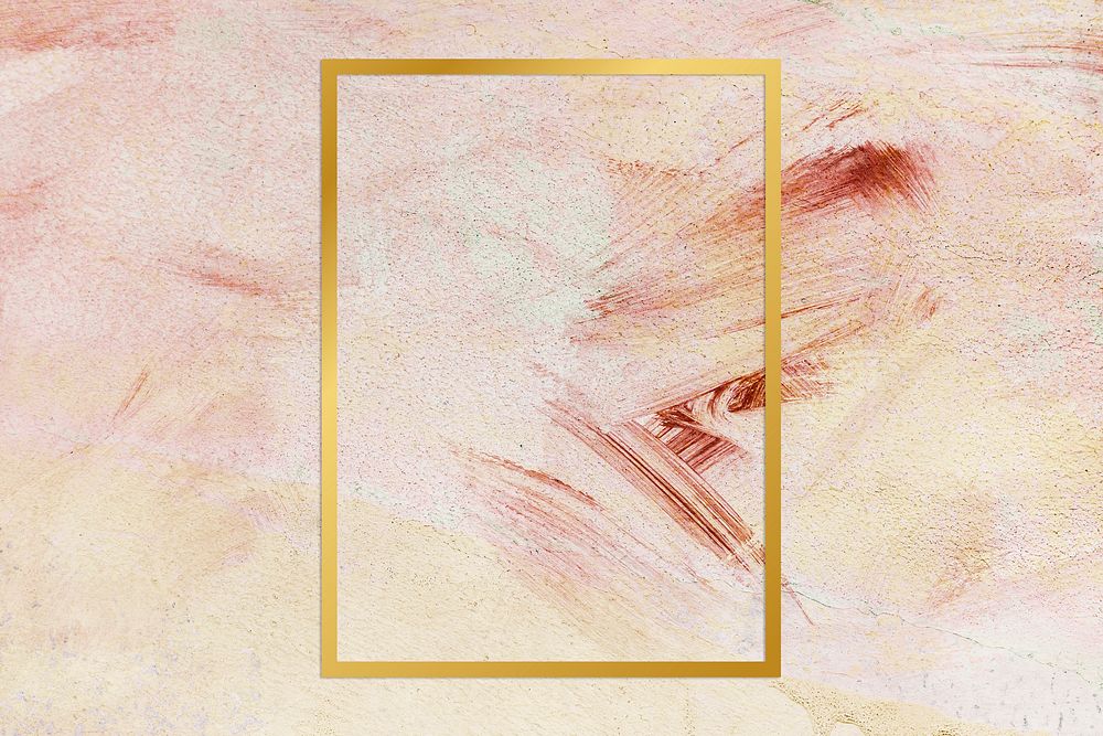 Gold rectangle frame on a pink paintbrush stroke patterned background