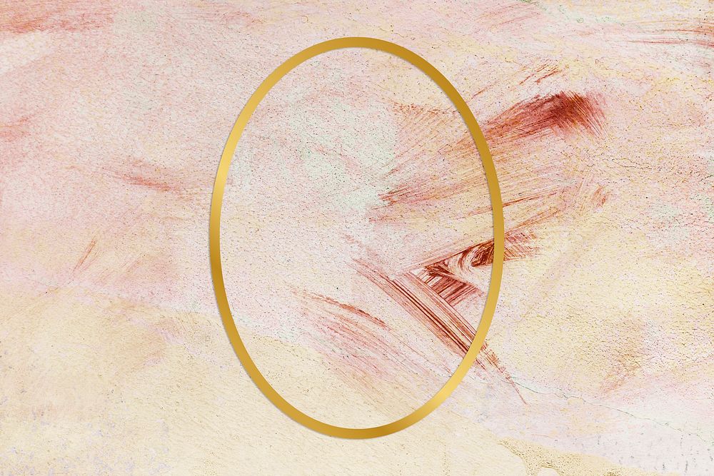 Gold oval frame on a pink paintbrush stroke patterned background