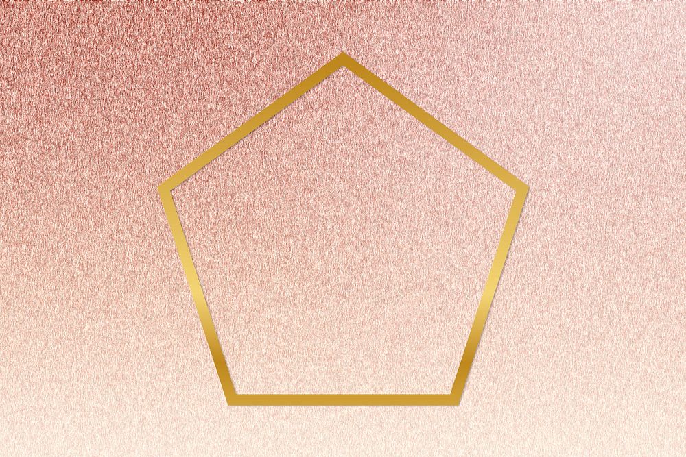 Gold pentagon frame on a rose gold background