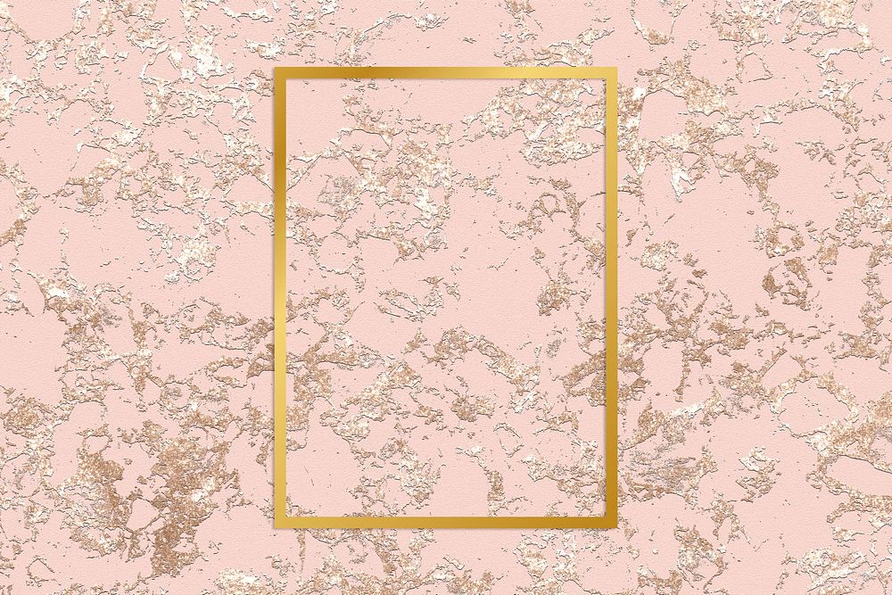 Gold square frame on a rough rose gold background