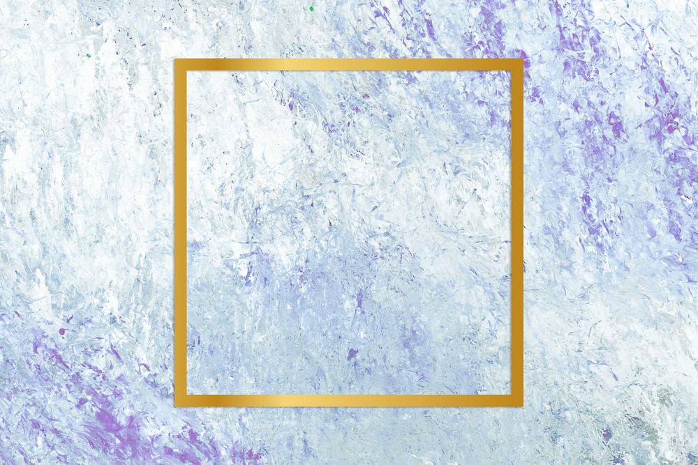Gold square frame on a blue abstract patterned background