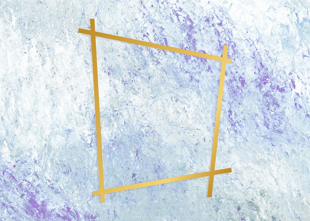 Gold trapezium frame on a blue abstract patterned background