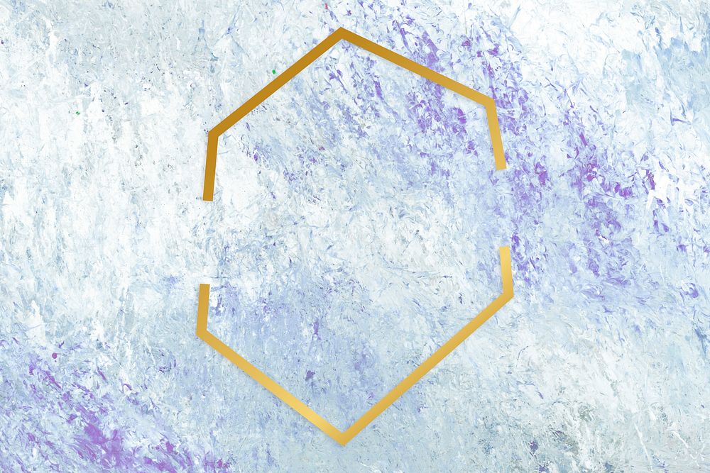 Gold hexagon frame on a blue abstract patterned background