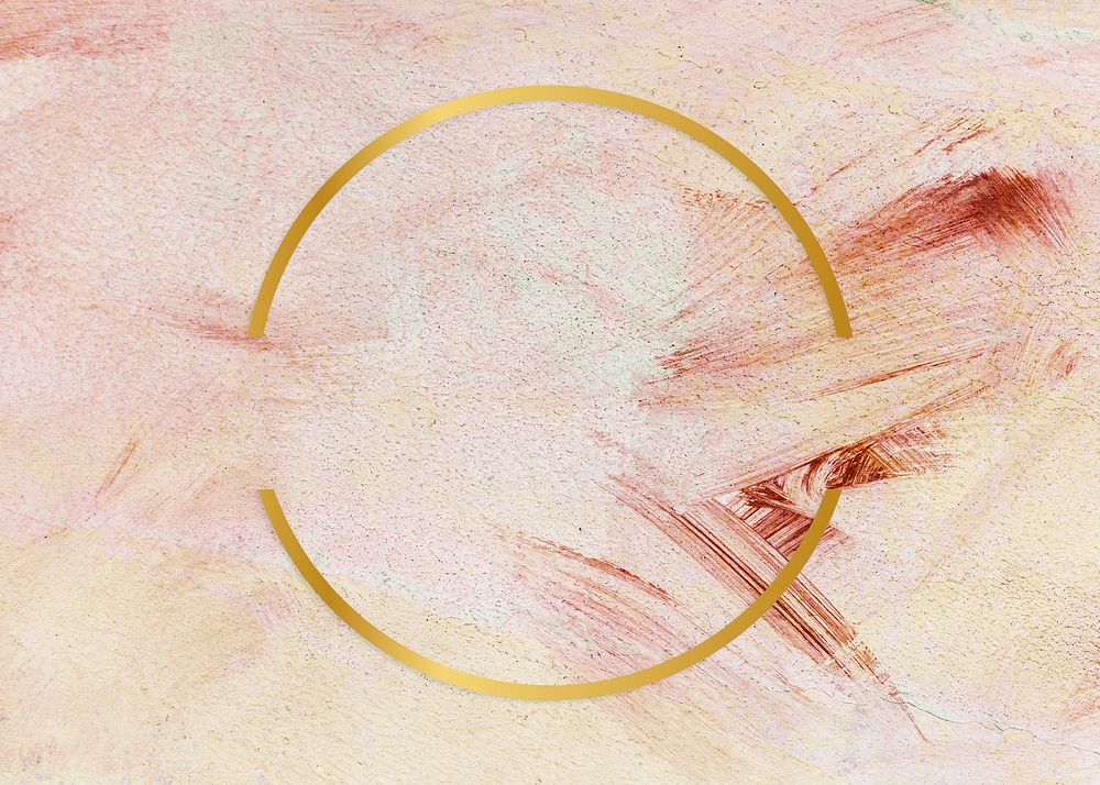 Gold round frame on a pink paintbrush stroke patterned background illustration