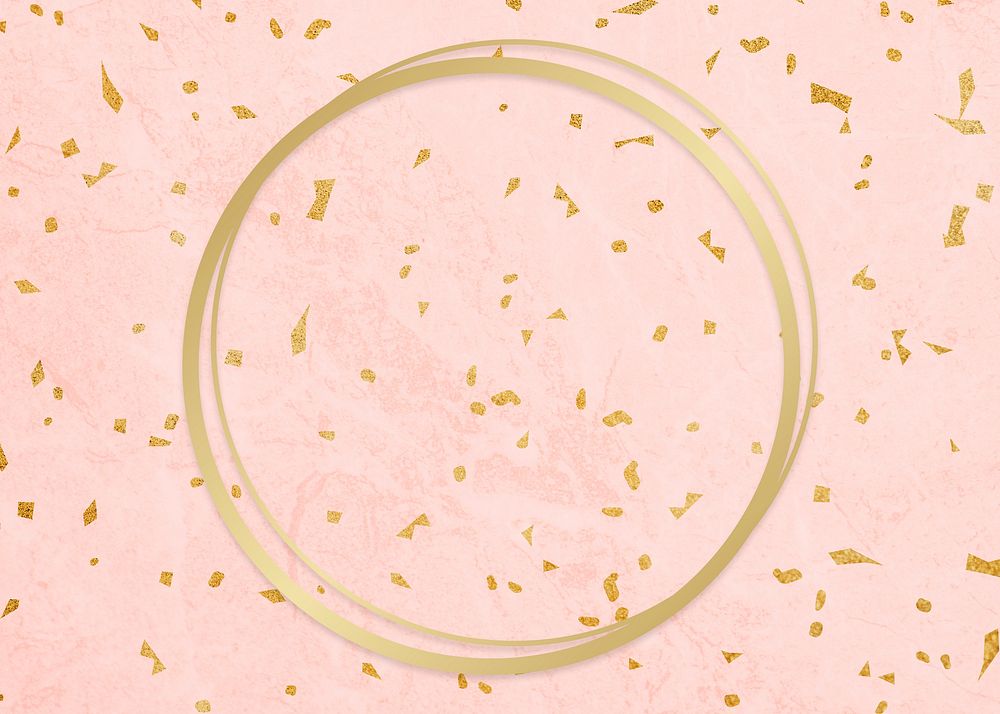 Gold round frame on a pink patterned background