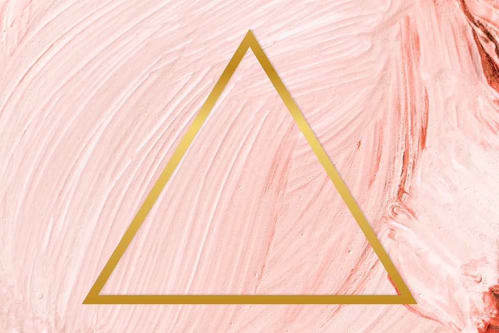 Gold triangle frame on a pastel pink paintbrush stroke patterned background