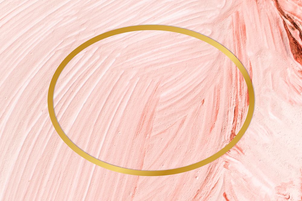 Gold oval frame on a pastel pink paintbrush stroke patterned background