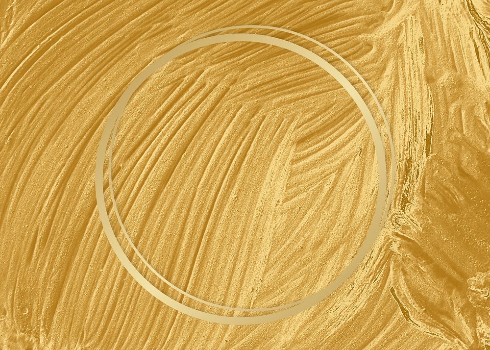 Gold round frame on a yellow paintbrush stroke patterned background
